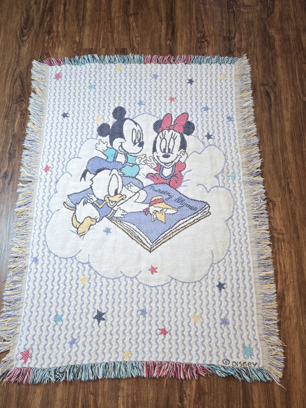 Vintage Disney Baby Blanket Mickey Minnie Donald Tapestry Throw 32X44 Pink, Blue